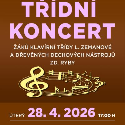 Třídní koncert žáků klavírní třídy Ludmily Zemanové a třídy dřevěných dechových nástrojů Zdeňka Ryby